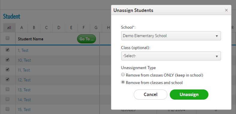 unassign from school and classes